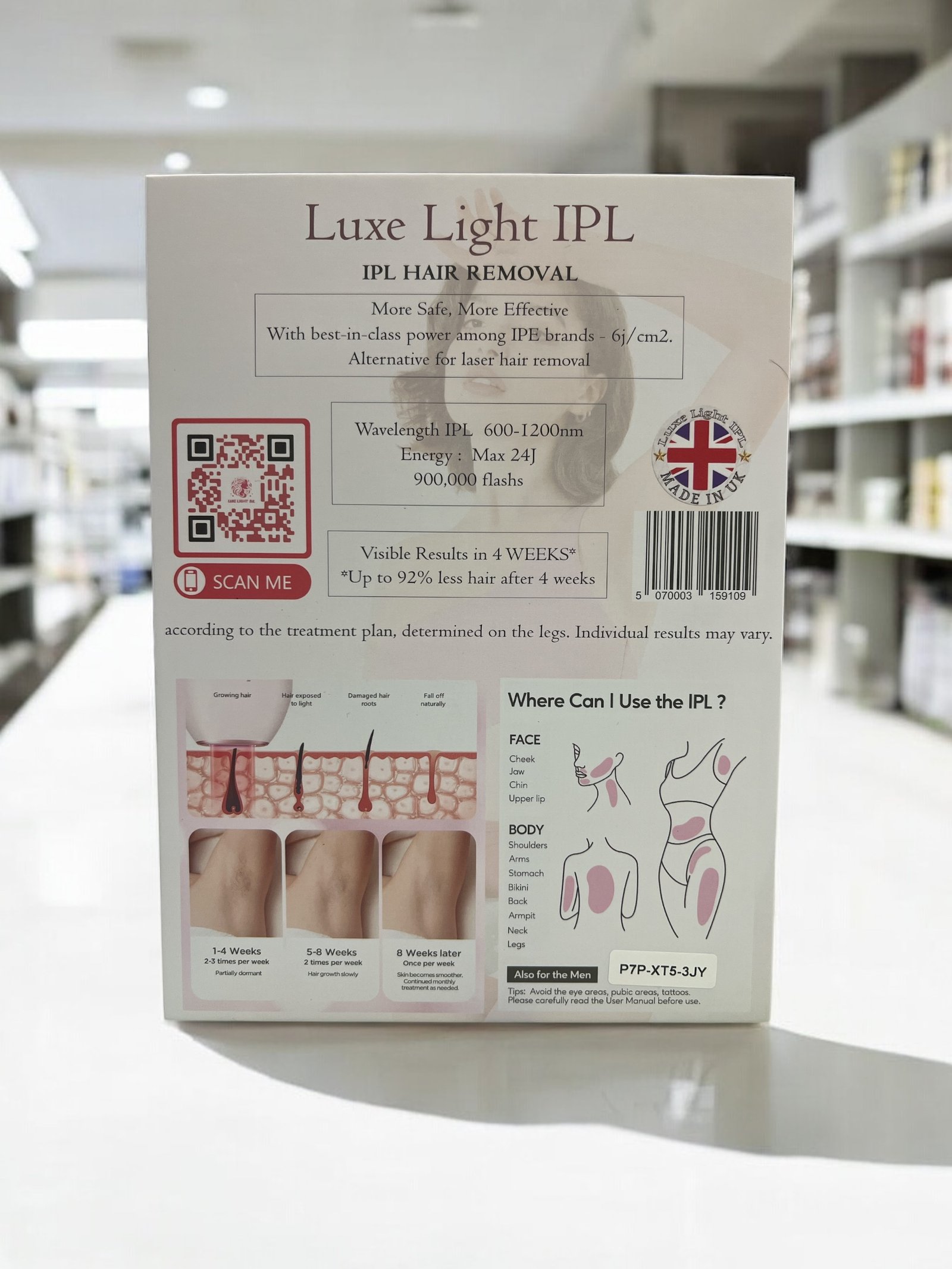 مواصفات جهاز Luxe Light IPL - 900,000 ومضة، 10 مستويات، صنع المملكة المتحدة