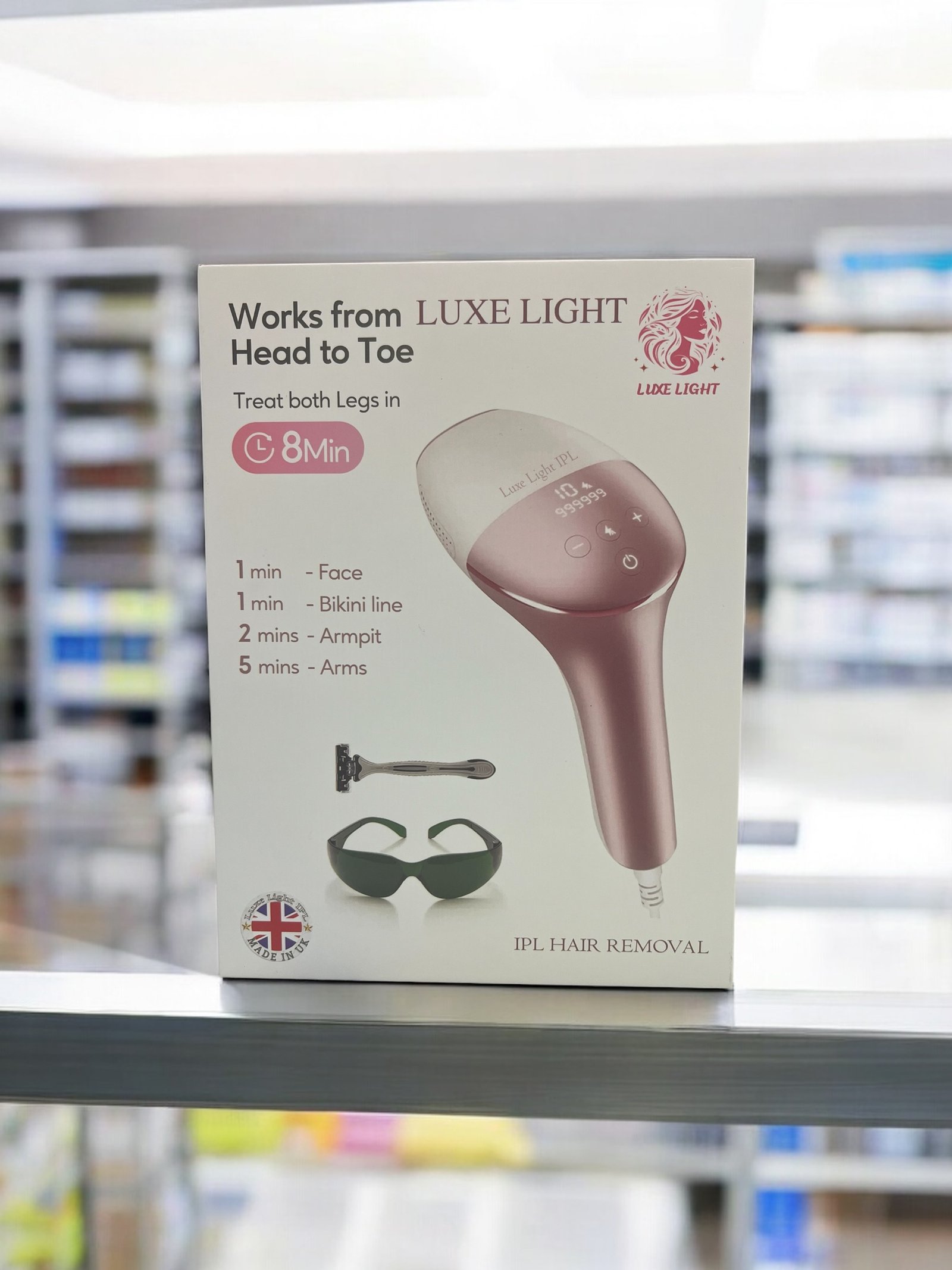 علبة جهاز Luxe Light IPL لإزالة الشعر بالضوء المكثف - بديل فيليبس لوميا